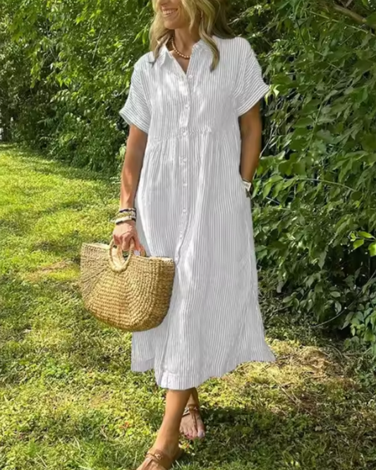 Striped Button-Down Midi Dress