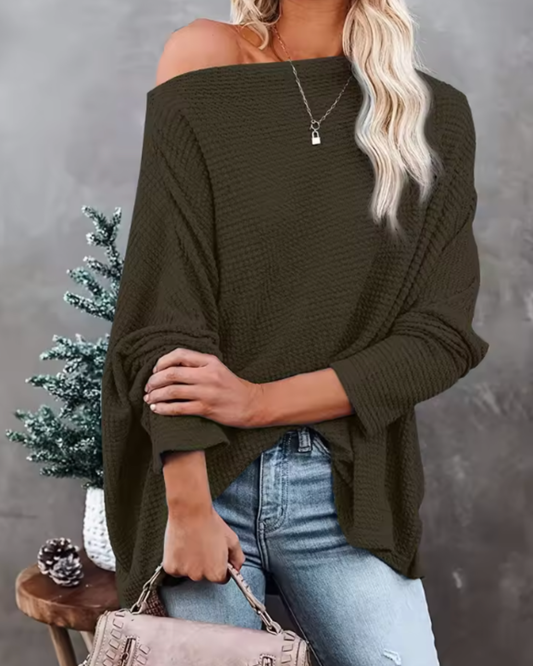 Off-Shoulder Textured Knit Shirt