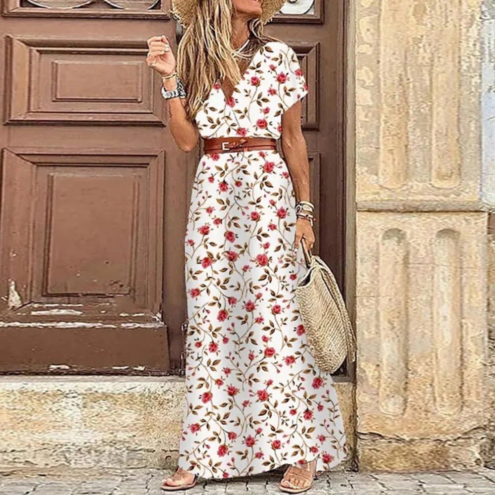 Tiana | Boho Floral Maxi Dress with Belt