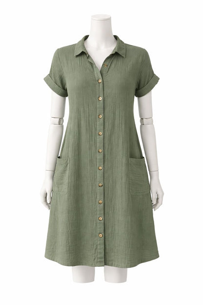 Sara | Button-Front Relaxed Shirt Dress