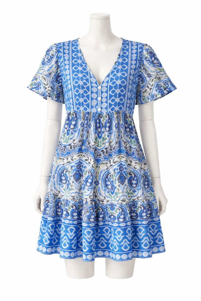 Susan | Boho Print V-Neck Flowy Dress