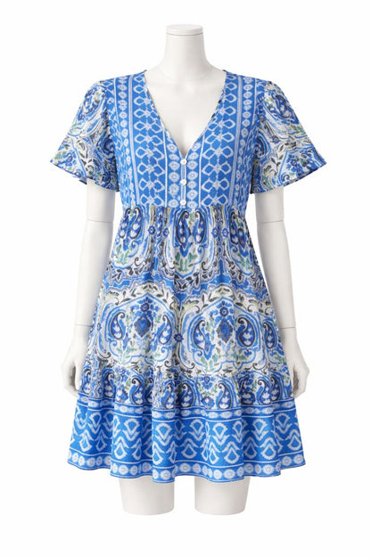 Susan | Boho Print V-Neck Flowy Dress