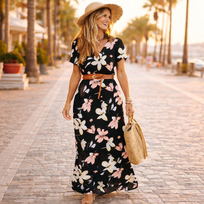 Tiana | Boho Floral Maxi Dress with Belt