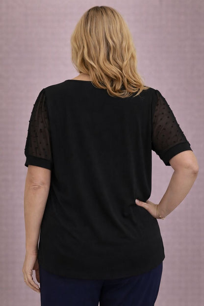 V-Neck Puff Sleeve Mesh Blouse