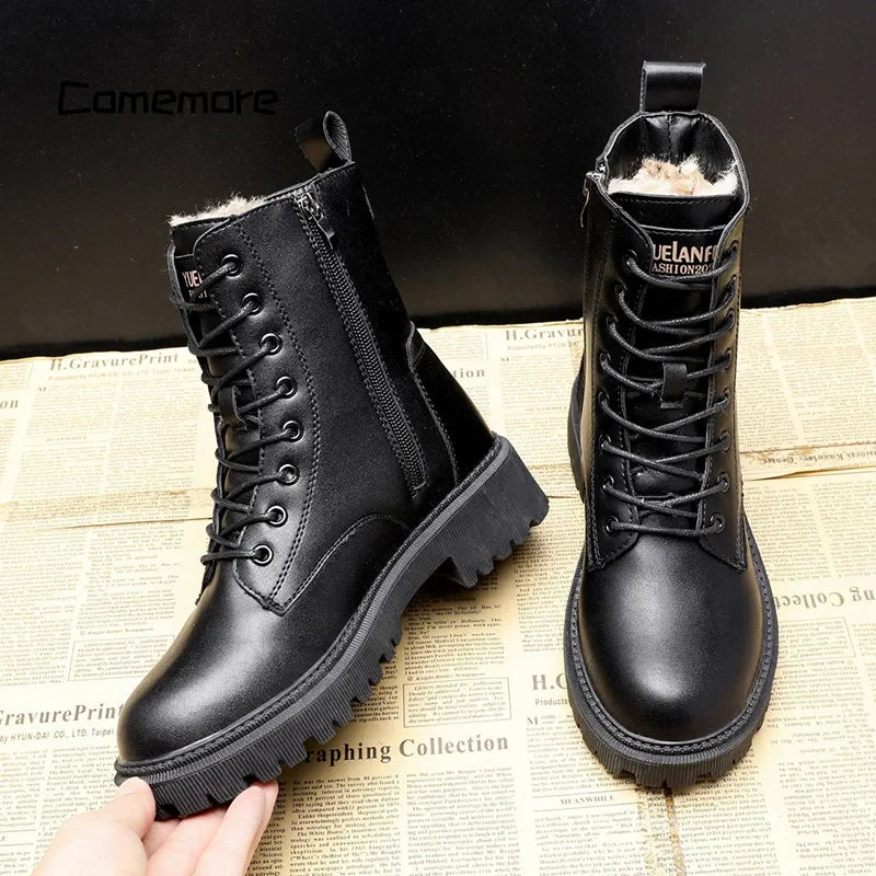 Ava™ Black Leather Winter Boots