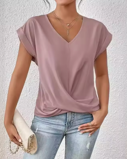 Twist Front Short-Sleeve V-Neck Top