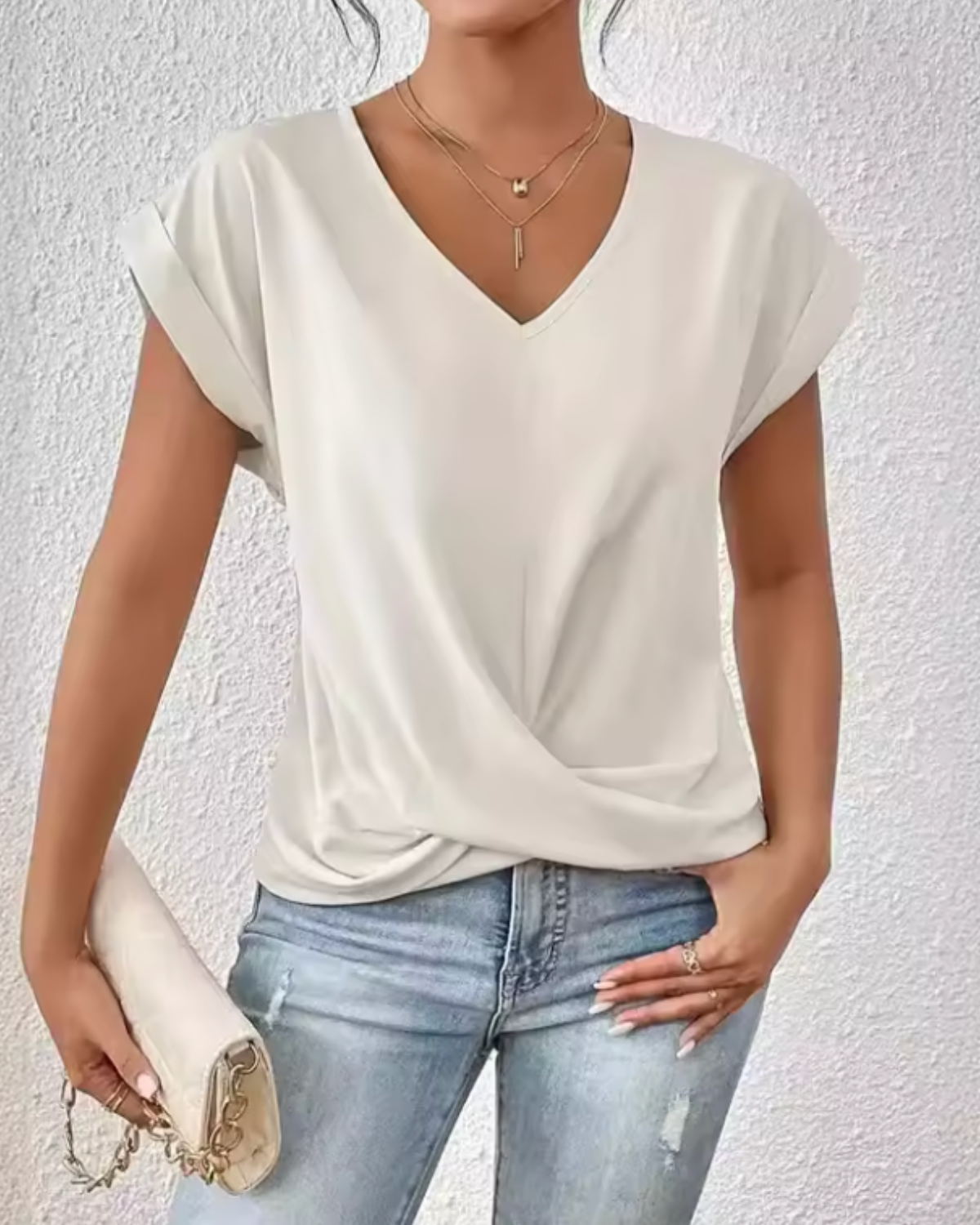 Twist Front Short-Sleeve V-Neck Top