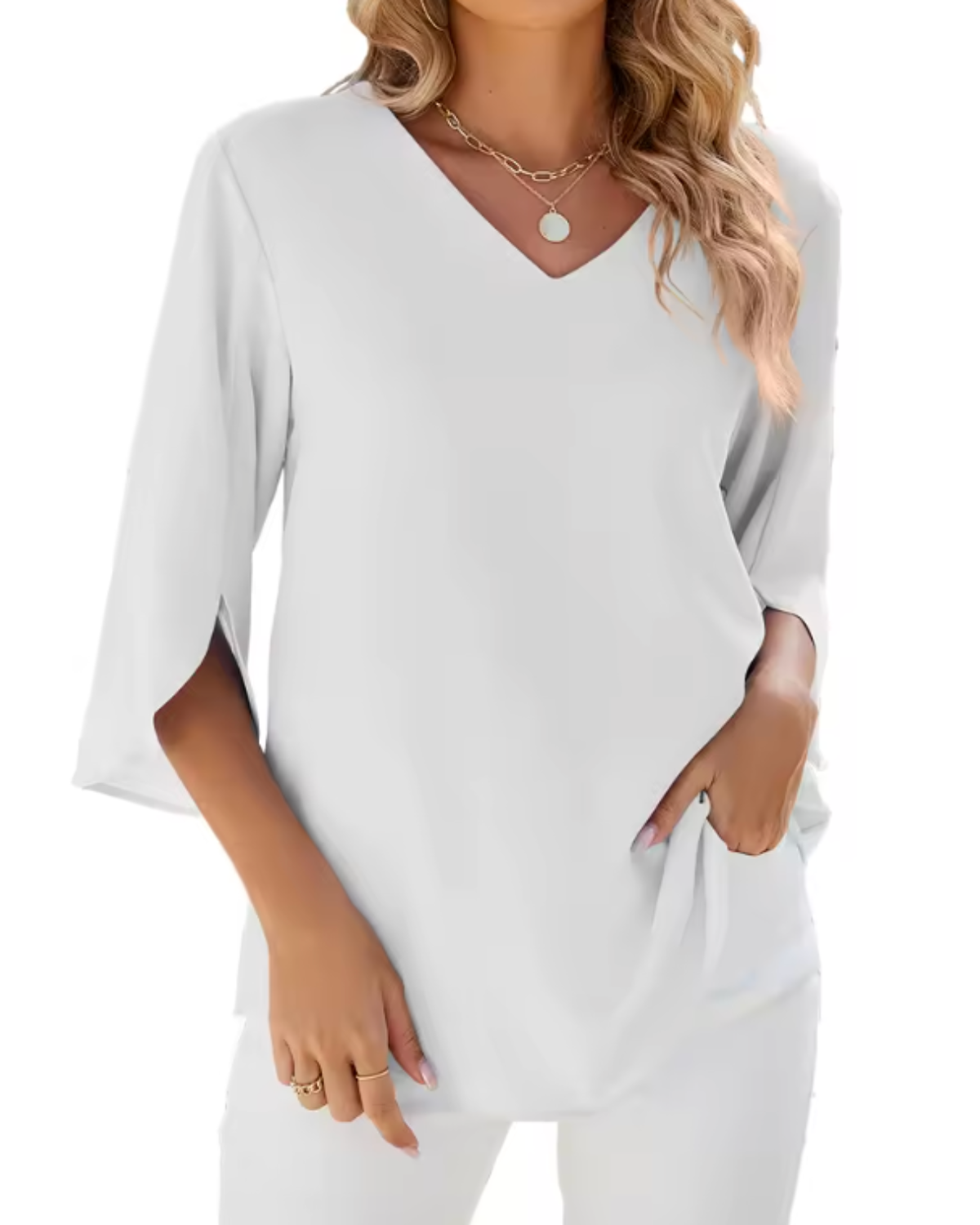 Margot | Flowy V-Neck 3/4 Sleeve Blouse