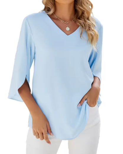Margot | Flowy V-Neck 3/4 Sleeve Blouse