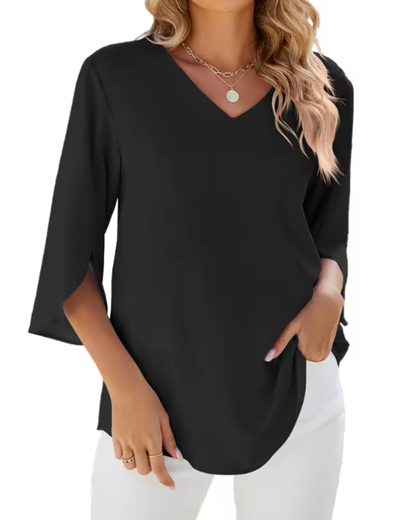 Margot | Flowy V-Neck 3/4 Sleeve Blouse