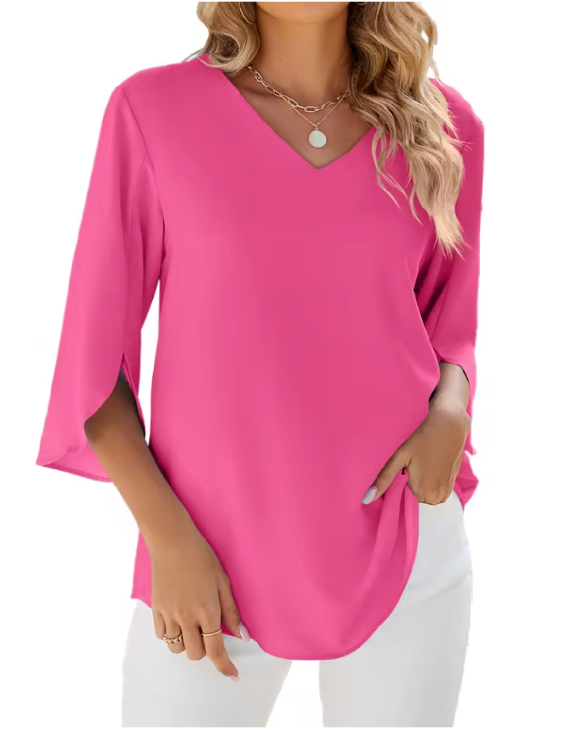 Margot | Flowy V-Neck 3/4 Sleeve Blouse