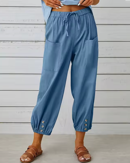 Button Hem Casual Pants