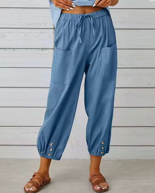 Button Hem Casual Pants