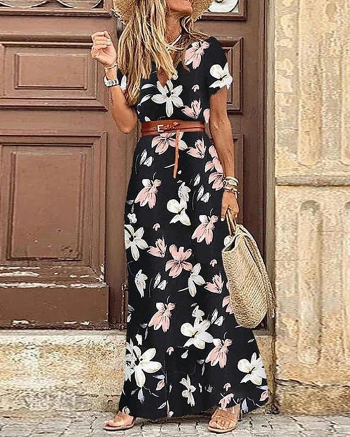 Tiana | Boho Floral Maxi Dress with Belt