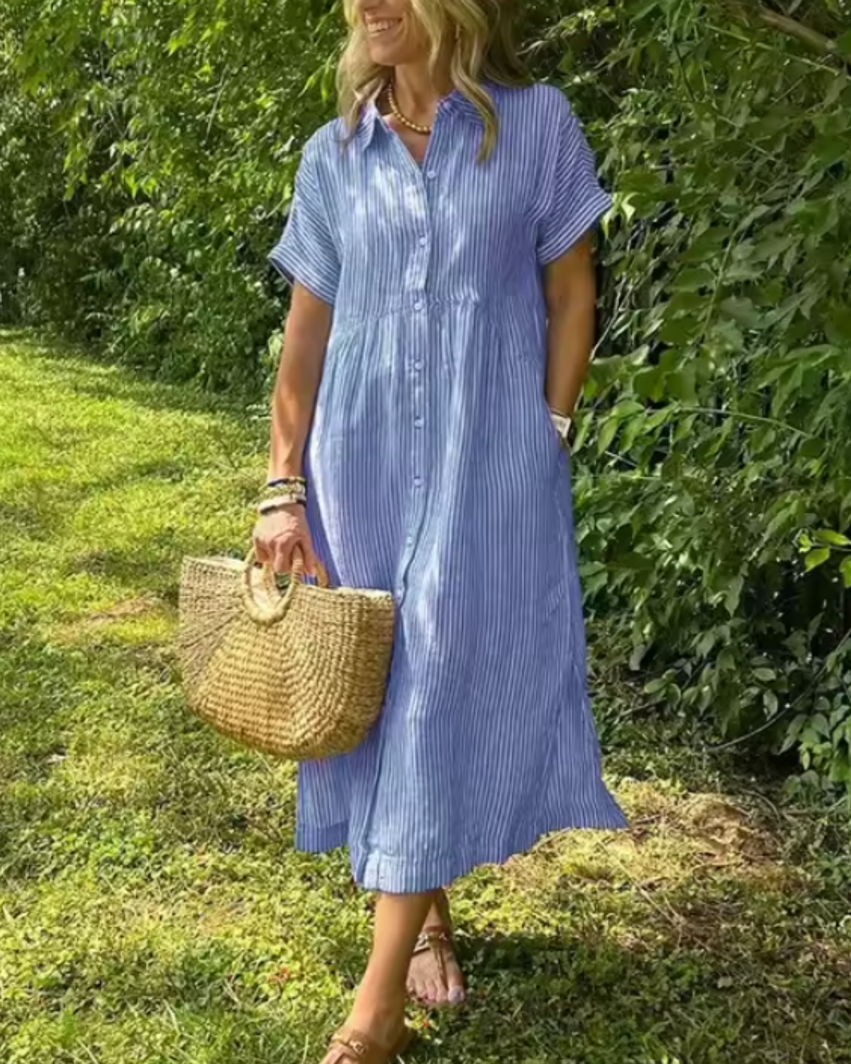 Jennifer | Striped Button-Down Midi Dress