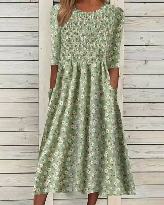 Sandra | Smocked Floral Puff Sleeve Midi Dress