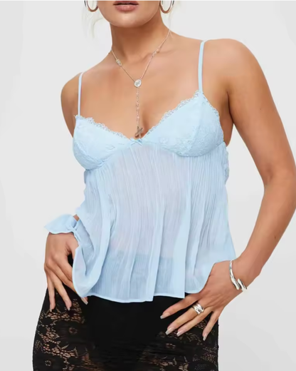 Pleated Lace-Trim Cami Top
