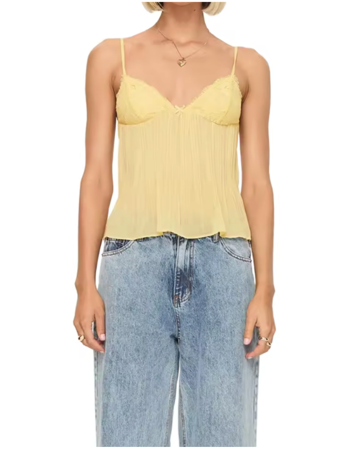 Pleated Lace-Trim Cami Top