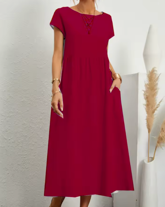 Relaxed Short-Sleeve Midi Dress
