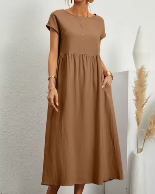 Relaxed Short-Sleeve Midi Dress