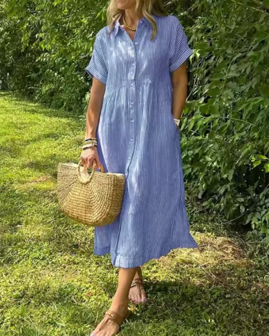 Striped Button-Down Midi Dress