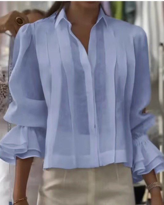 Structured Puff-Sleeve Collared Shirt