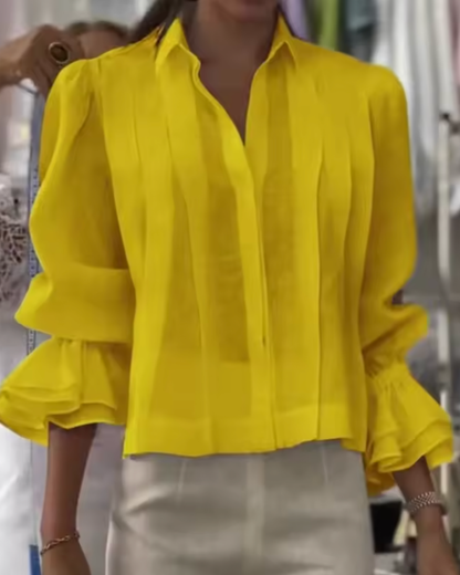 Structured Puff-Sleeve Collared Shirt