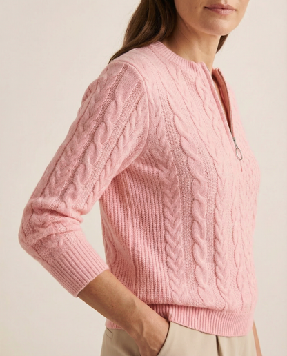 Cable-Knit Front Zip Sweater