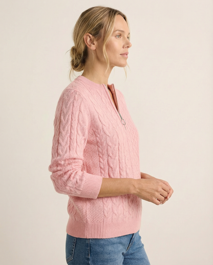 Cable-Knit Front Zip Sweater