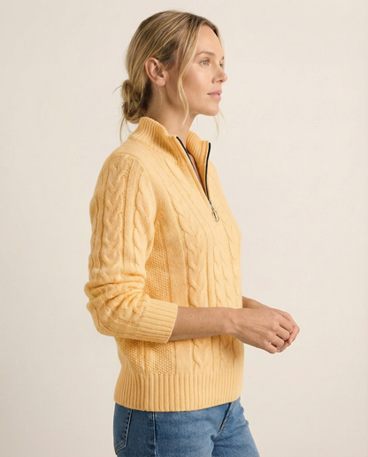 Cable-Knit Front Zip Sweater