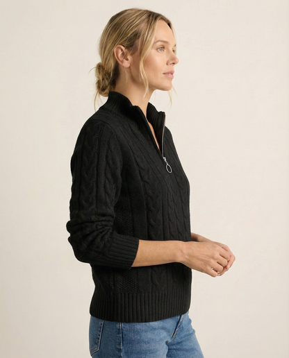 Cable-Knit Front Zip Sweater