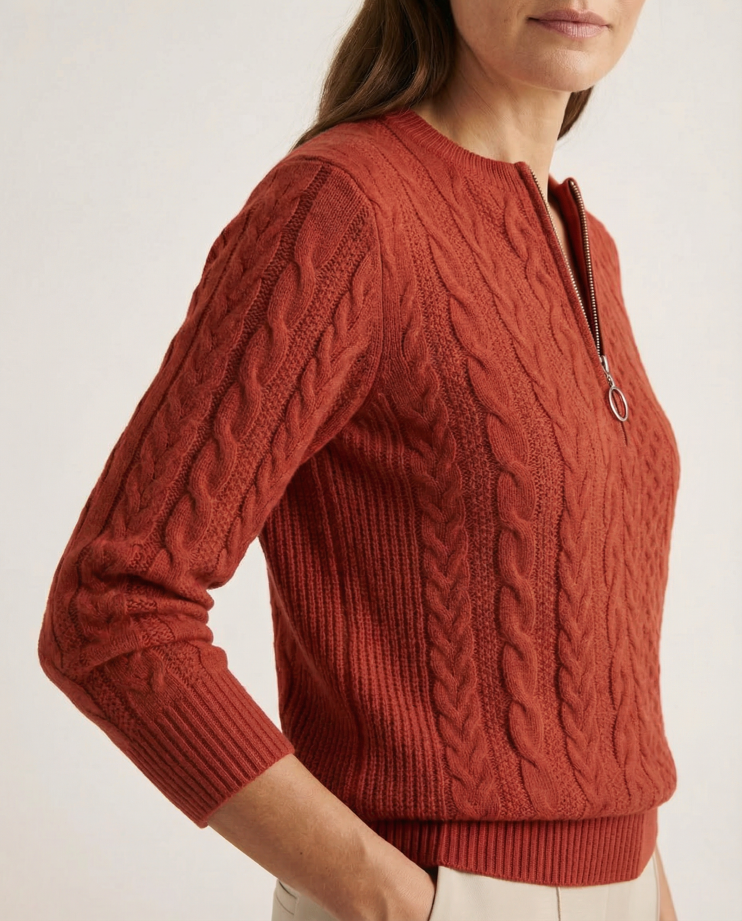Cable-Knit Front Zip Sweater