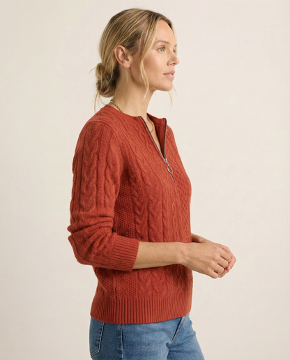 Cable-Knit Front Zip Sweater
