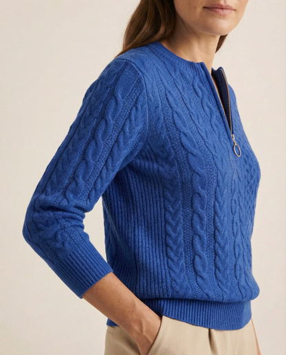 Cable-Knit Front Zip Sweater