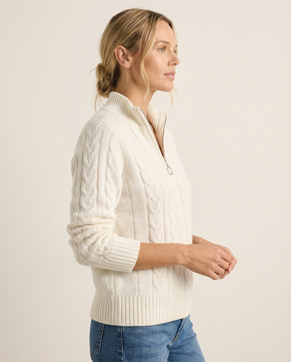 Cable-Knit Front Zip Sweater