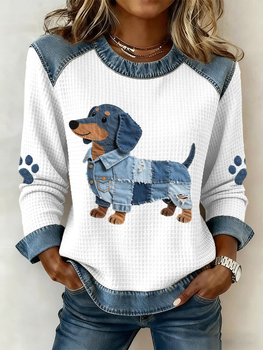 Nuria – charming dachshund with denim patchwork